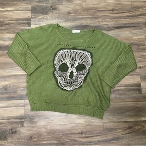 Olive Green Skull Design Sweater